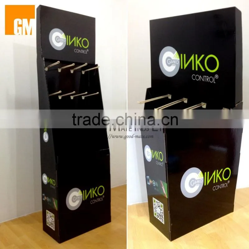 China supplier new product floor cardboard paper display stand with hooks
