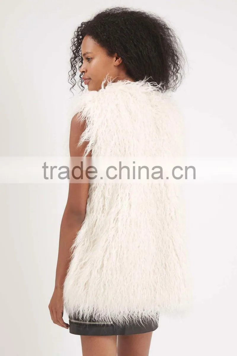 LFFV0010 classic faux white mink fur short ladies vest