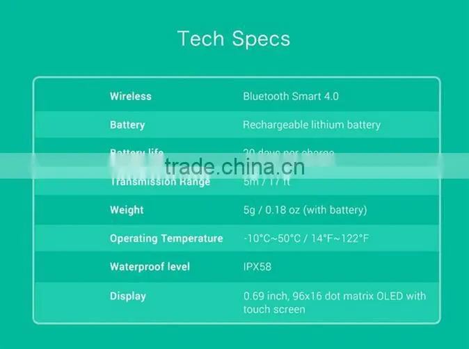 2015 newest xiaomi e06 smart bracelet/wristband touch screen fitness wearable for iOS and android smartphone