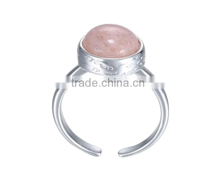 2016 New design pink stone silver plating copper open ring wholesale in spring