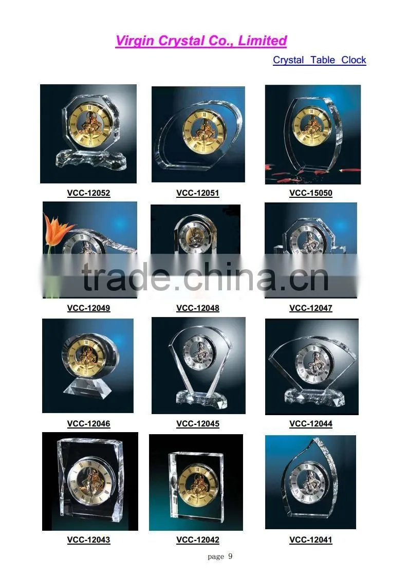 Wholesale sector shape crystal desk mechanical clock award office decoration