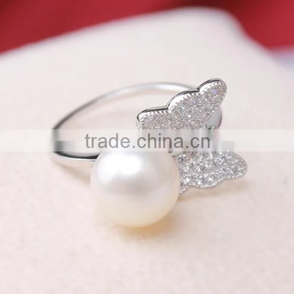 Freshwater pearl ring 925 silver freshwater pearl butterfly ring