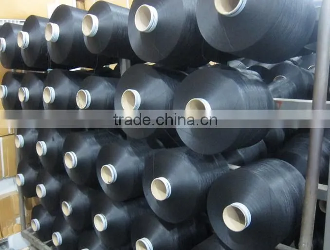 hangzhou china supplier dty 450D/144F polyester yarn semi-dull dope dyed black
