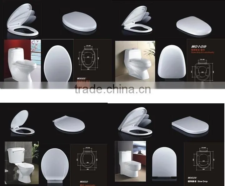 Elongated slow closing hinge European style toilet seat