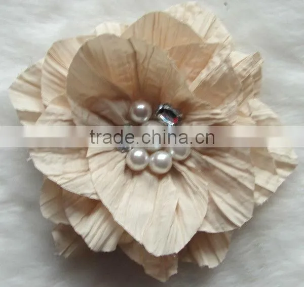 Women Flower Pearl Brooch Hair Clip Hair Pin Faric Flower Artificial flowers