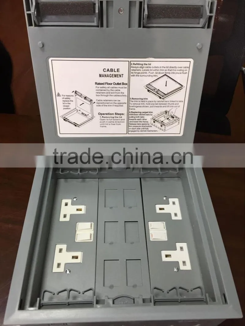 Electrical Floor Box/Floor Outlet Box/under floor service box with 13A SWITCHED SOCKET PLATES