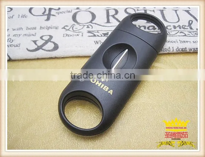 Black plastic cigar scissors, cigar cutter