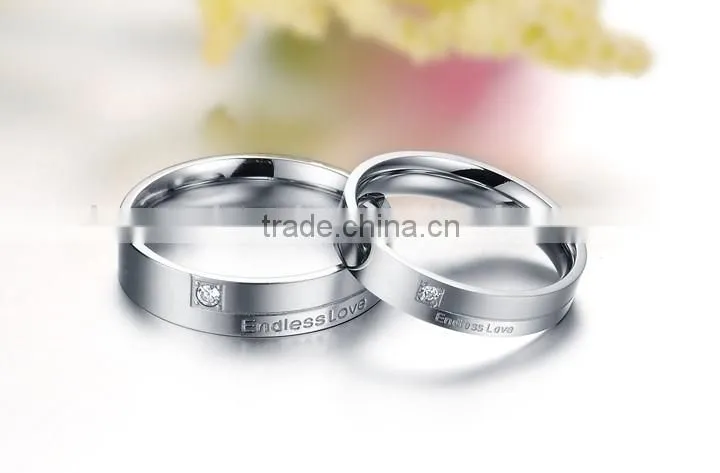 KSTONE new products 2015 316l stainless steel couple diamond engagement ring, wedding ring couple gemstone ring