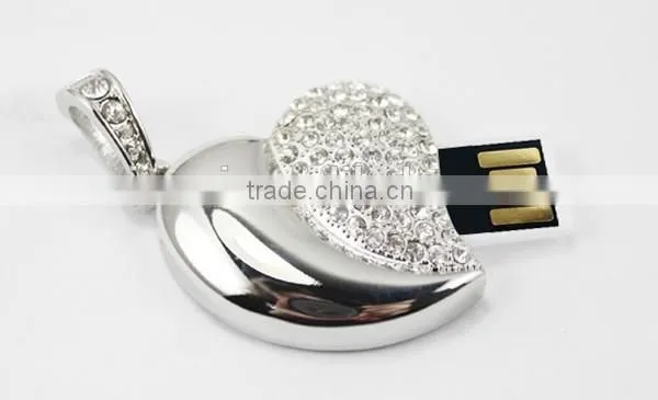 Heart shape usb with beautiful shiny jewelry