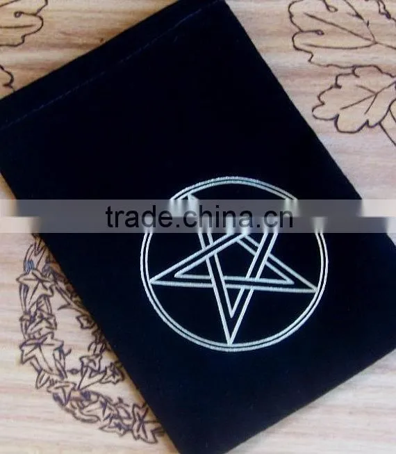 Small size black printed velvet drawstring bags