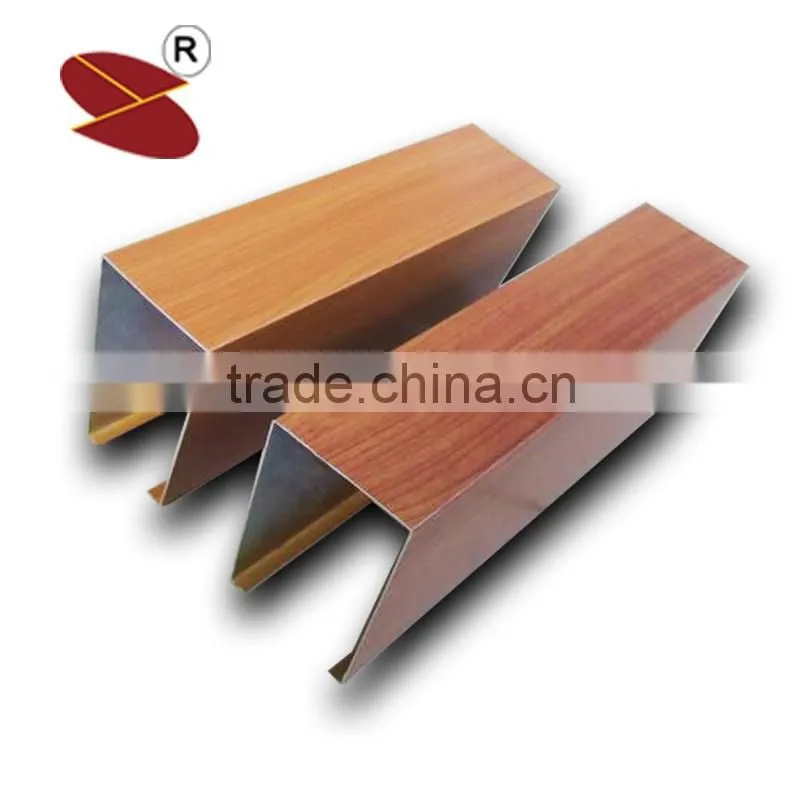 Wooden grain u shape baffle pop ceiling design