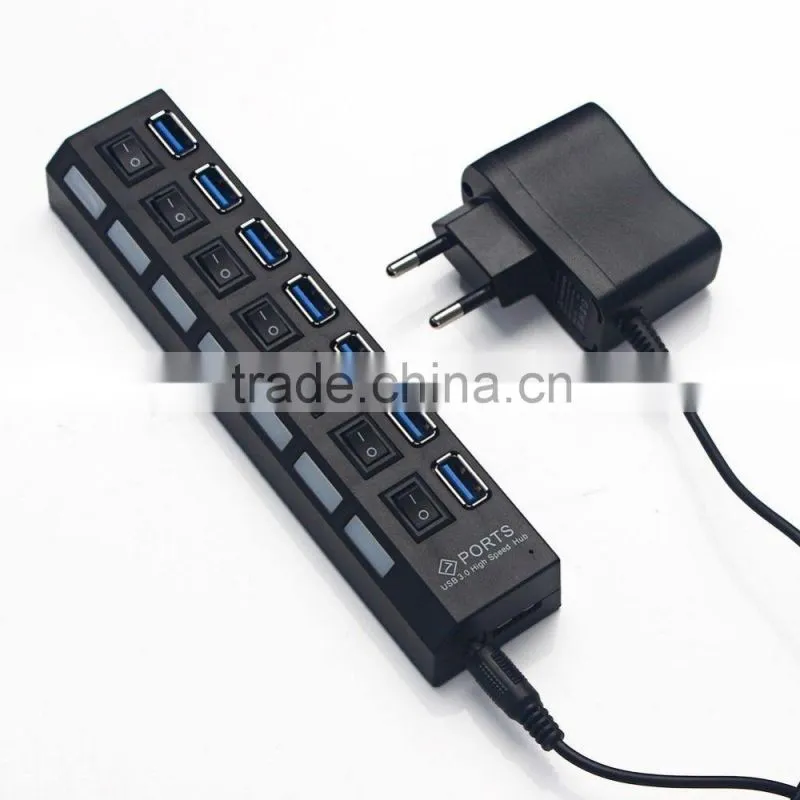 7 PORT USB 3.0 HUB High Speed Power Cable For PC Desktop Laptop Notebook