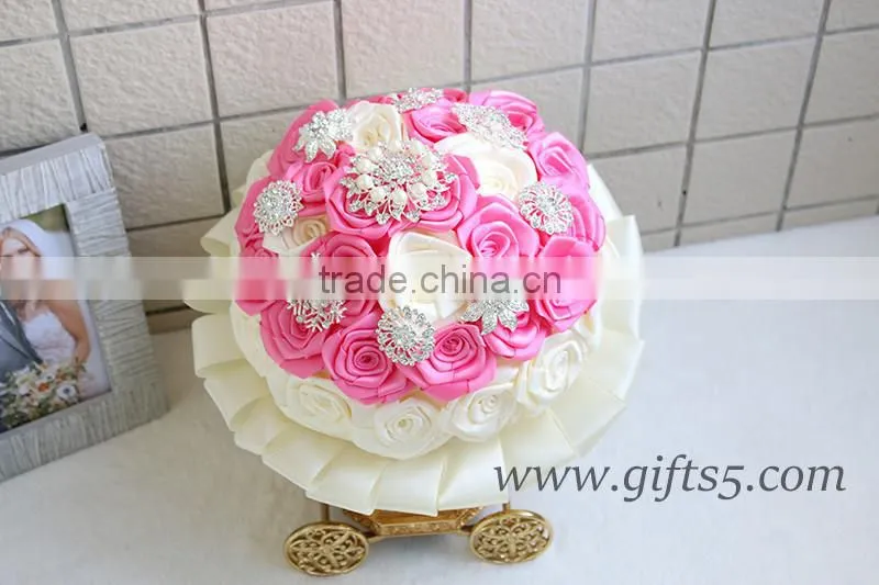 Handmade Lovely pink white rose bride bouquet