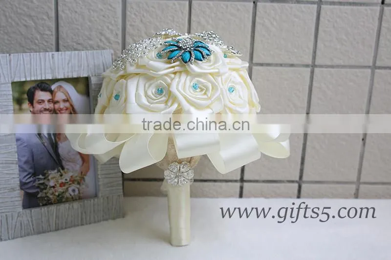 Exquisite blue brooches bouquets, beads rhinestone bouquets