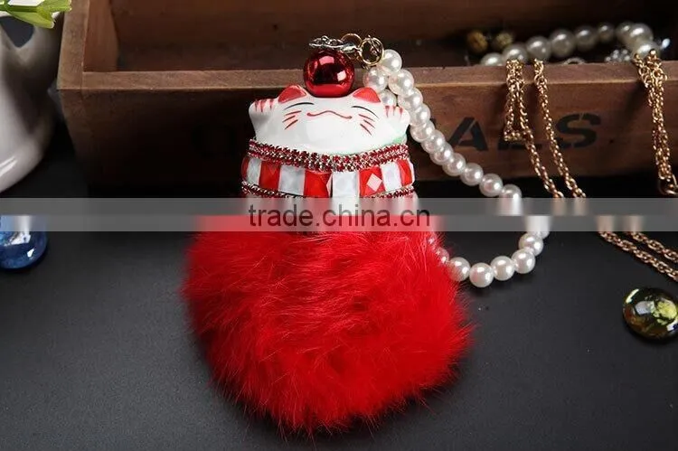 fortune Cat fur bag charm