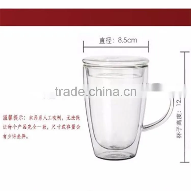 Hand-made Heat resistant Double wall borosilicate glass cup with handle manufacturers selling