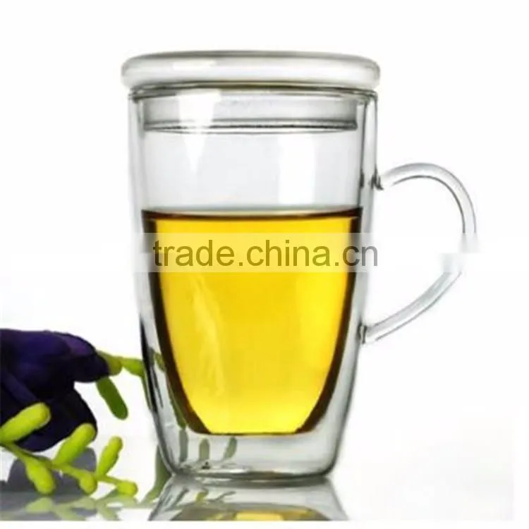 Hand-made Heat resistant Double wall borosilicate glass cup with handle manufacturers selling