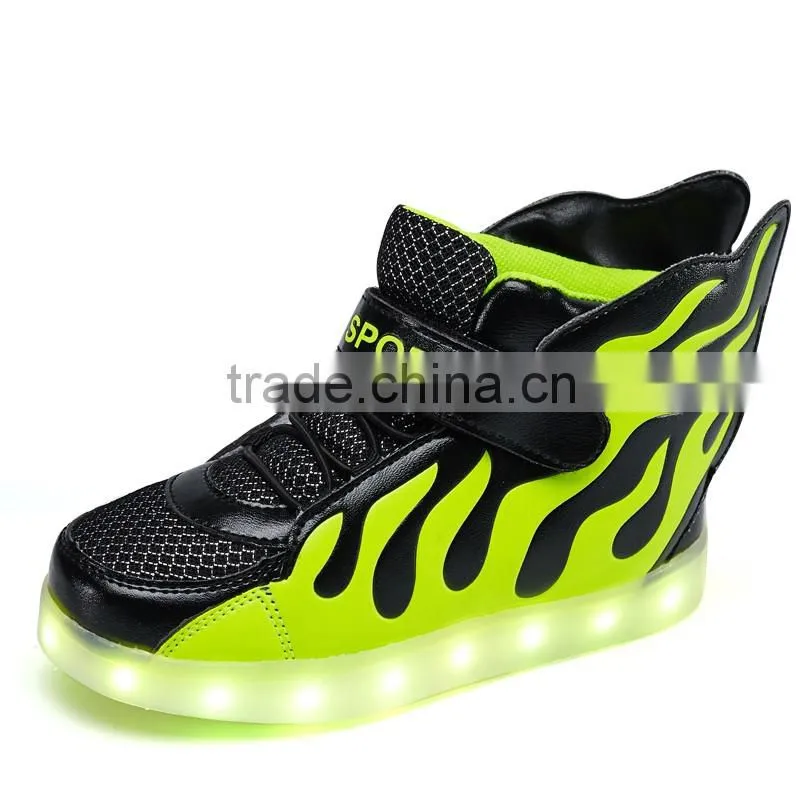 led shoes Charming Flat Lace Up Comfortable kids Led Shoes With PU Wings