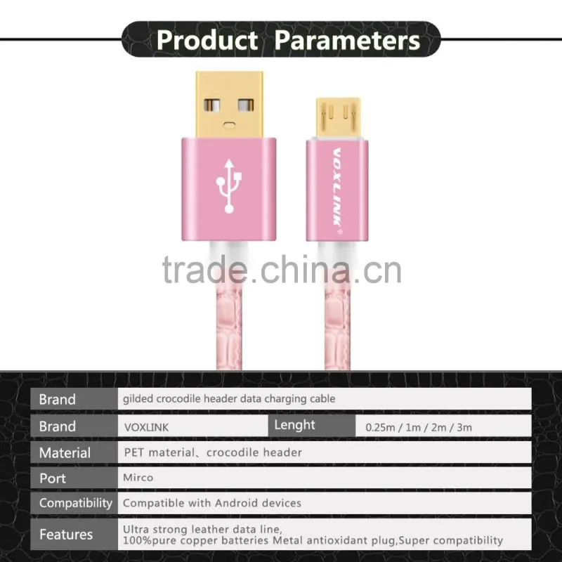 VOXLINK Crocodile Gold-Plated USB Sync Data Charger Cable Micro USB Cable