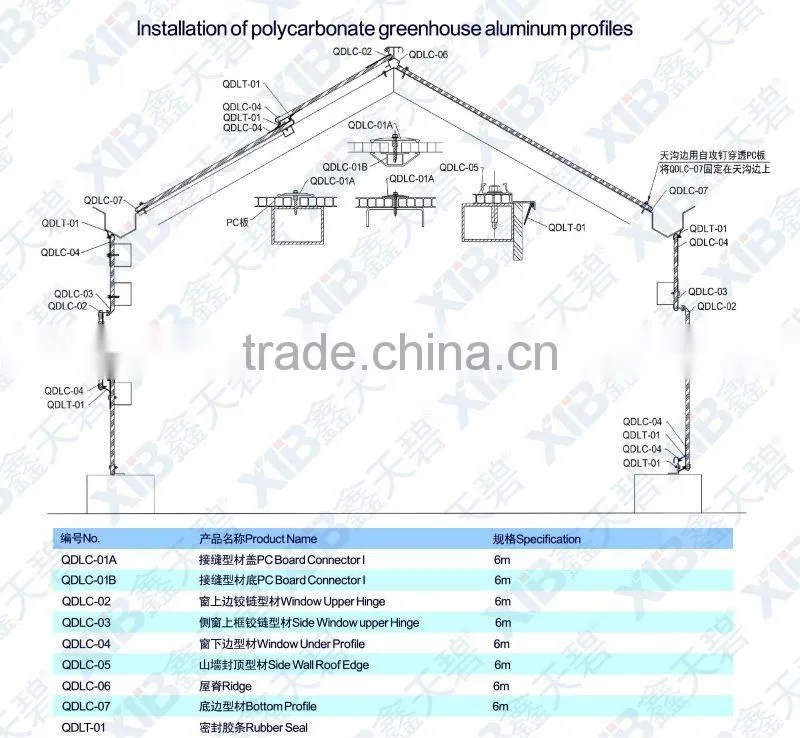Aluminium profiles of polycarbonate greenhouse(QDLC-01A)