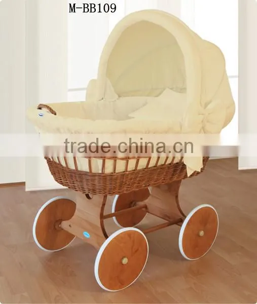 handmade wicker doll pram baby sleeping with handles