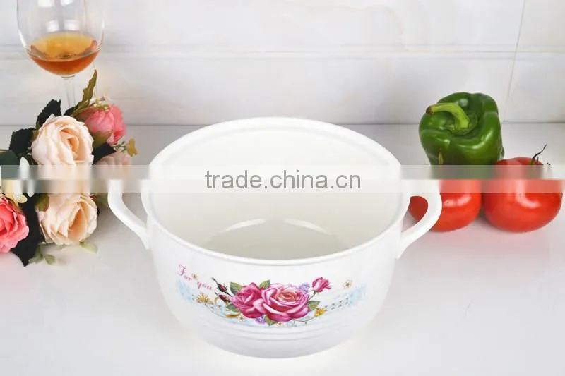 8" porcelain microwave round pot with glass lid