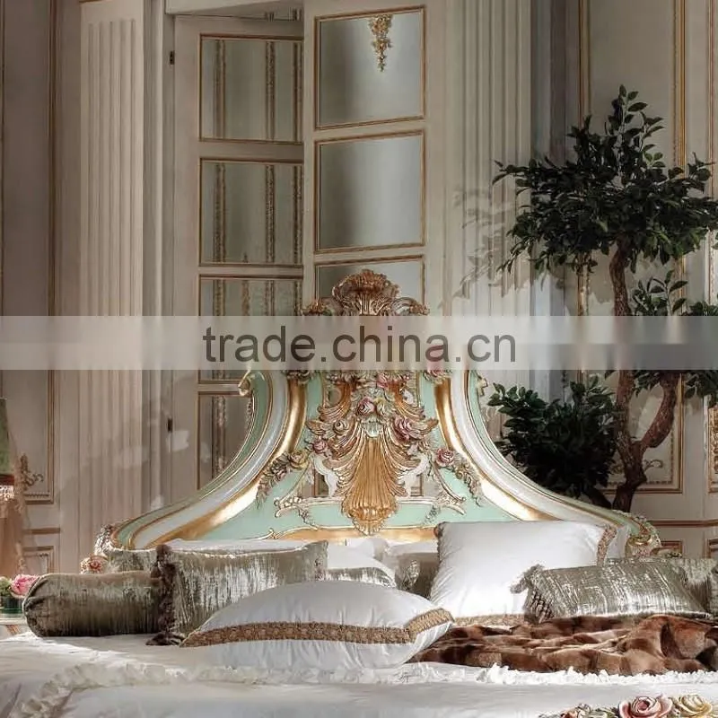 Momoda New Classical Italian Style Round Bed, Solid Wood Antique Hand Carved Round Bed, Luxury Palace Gold Leaf Round Bed