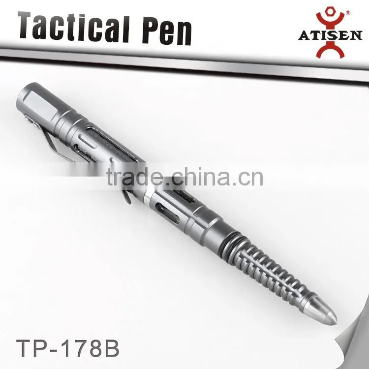 Silver 6061Aluminum steel Hollow out Tactical ball point pen,glass breaker 2 in 1 TP-178B