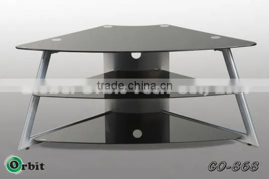 Modern glass corner shelf tv stand design