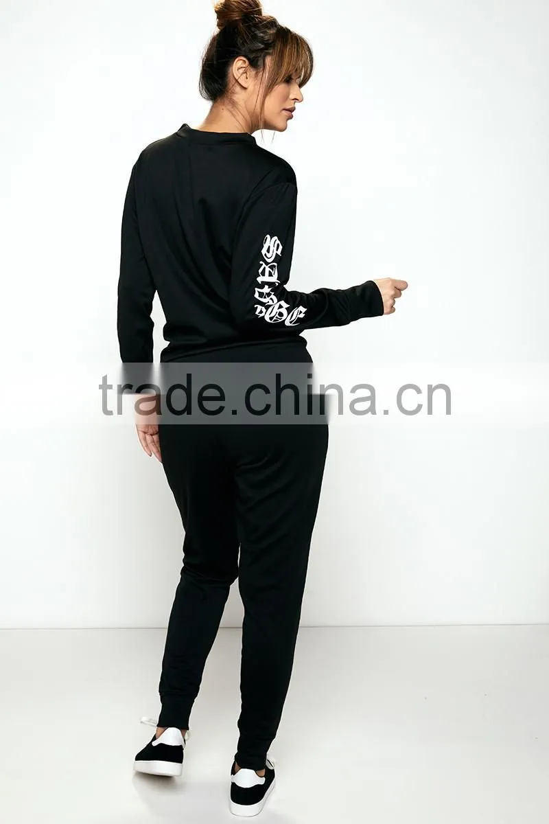 Designer Female Tracksuit Black Hoodie Casual Slim Fit Spring Printed On Sleeves Loungewear Wholesale Womens Cheap Tracksuits