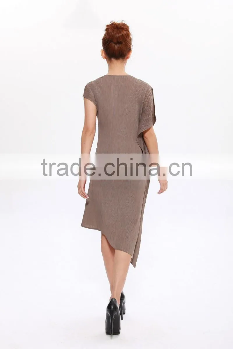 Irregular hem fashionable online store pleated dress for women