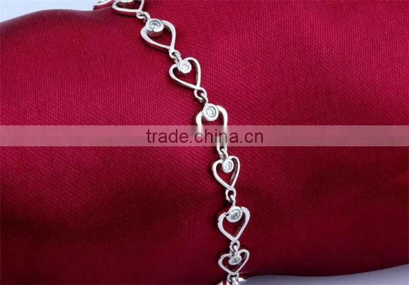 Fashion new design 925 sterling silver heart shape bracelet for Girls