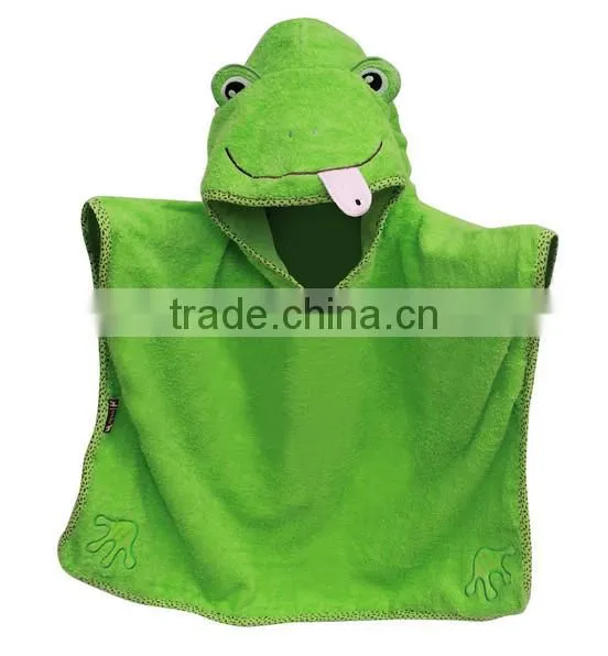 Embroidered snuggle custom cotton velour animal kids hooded poncho towel