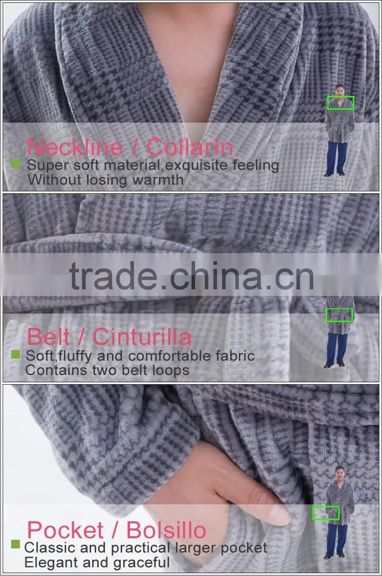 Polyester flannel bathrobe ,man sexy nightwear