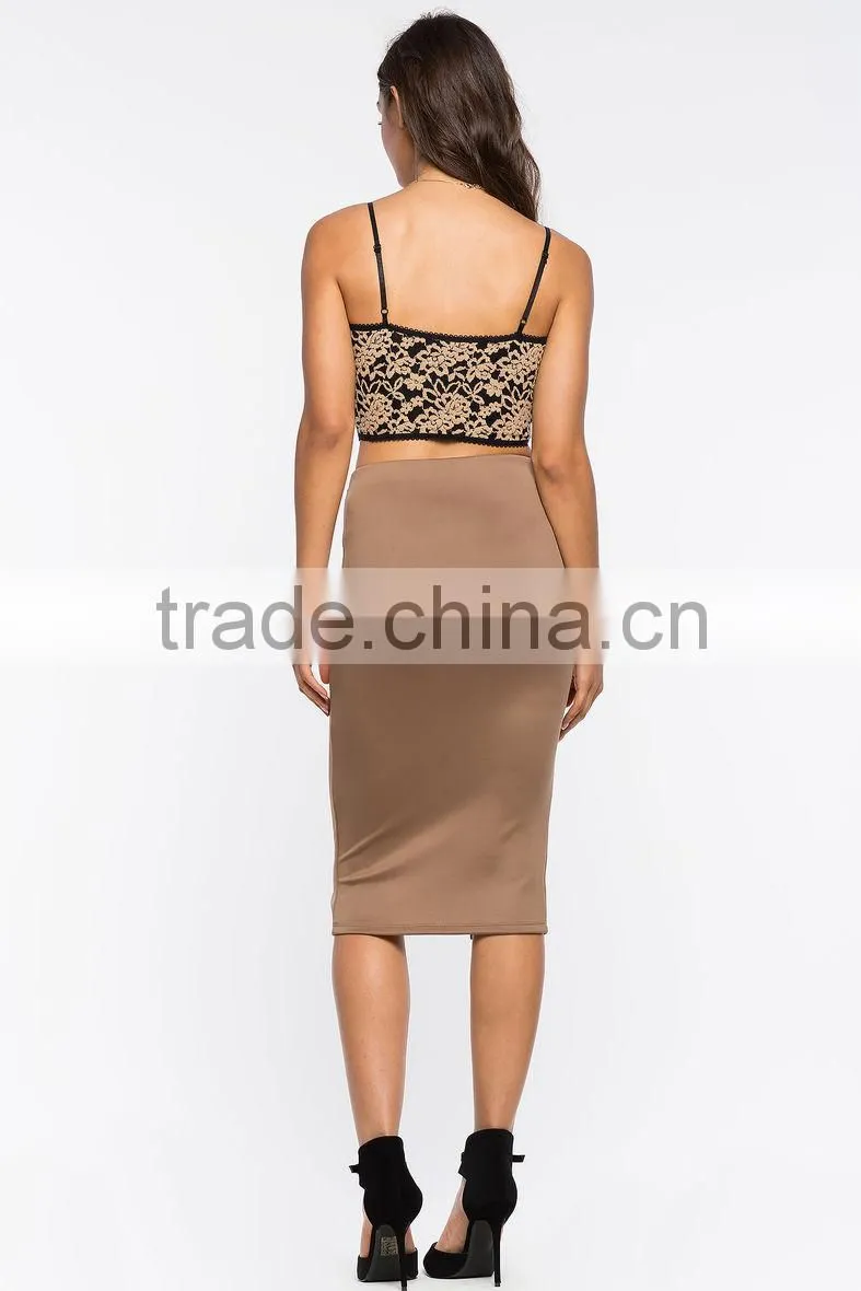 Elasticized waist bodycon fit pencil skirt ladies office skirt wholesale