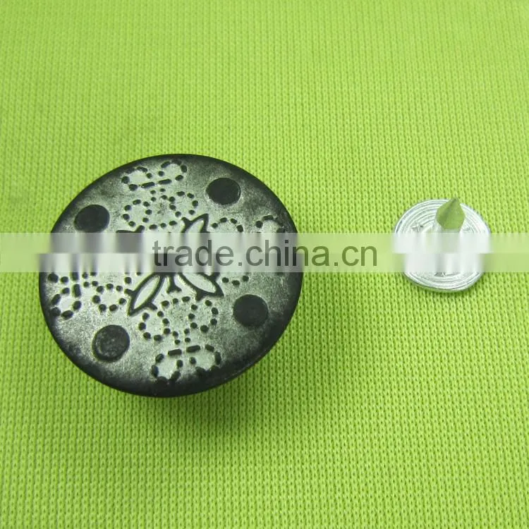 Lead-free custom latest fashion 20mm silver matte hot-sale garment quality insert zinc alloy jeans buttons