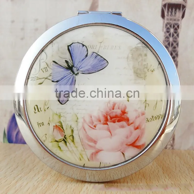 Butterfly Compact Cosmetic Makeup Round Handbag Purse Pocket Mirror