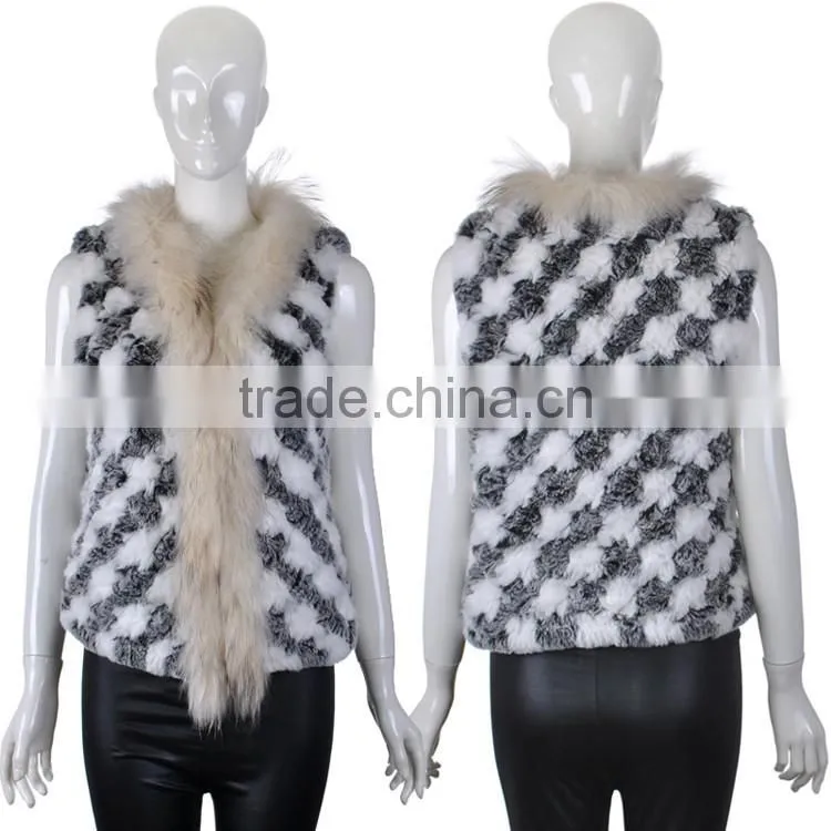 YR285 Knitted Rabbit Fur with Raccoon Collar/Hot Sale New Sytle 2016