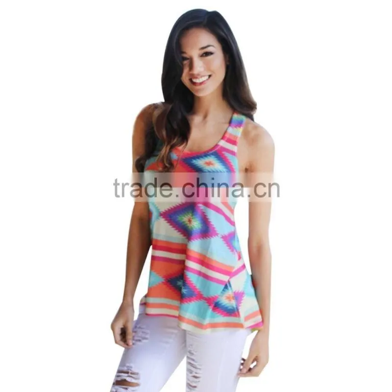 Latest Sleeveless Printed Tank Top Designs Floral Printed Tank Top For Girls
