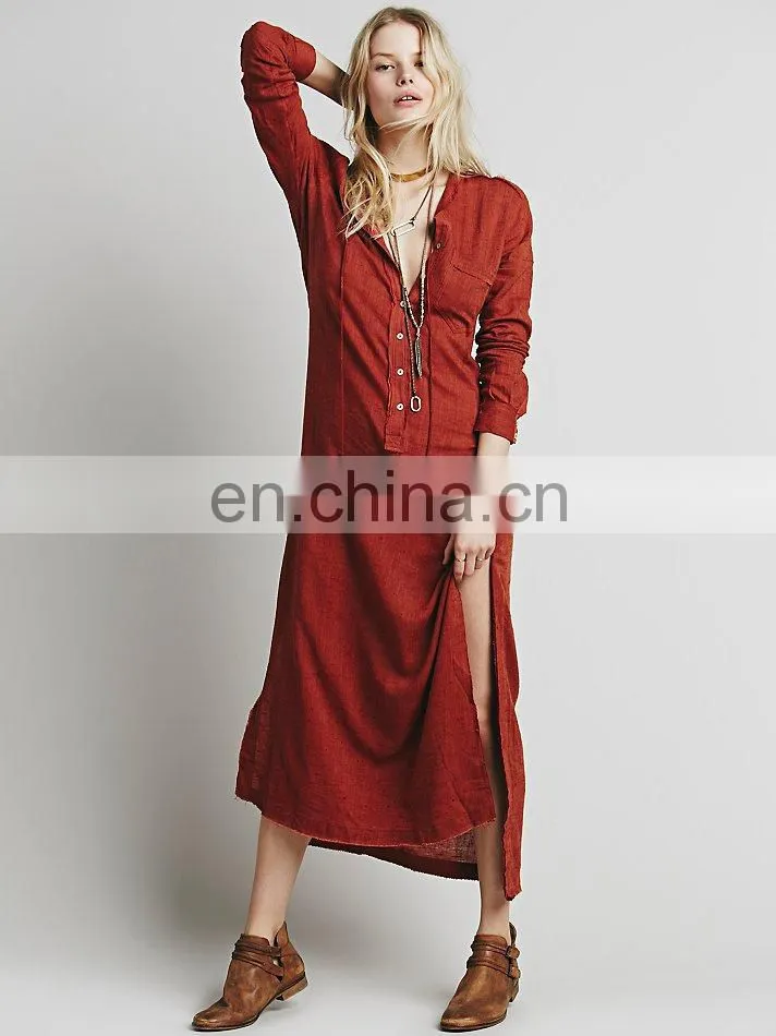 High quality Muslim woman wear, high low cotton long sleeve dress design