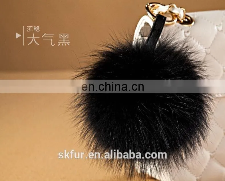 Factory wholesale high quality fox fur pom pom keychain/fox fur pompon keychain