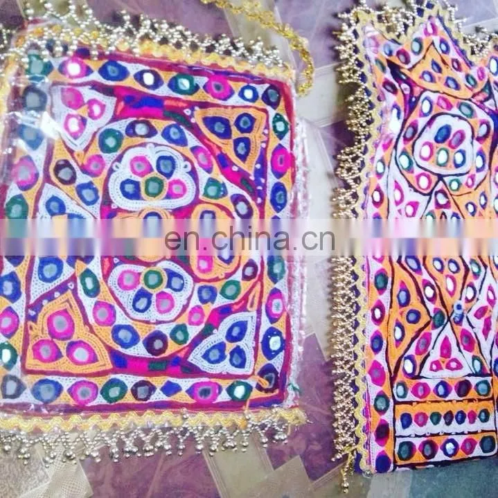 Colourful Indian vintage banjara neck yoke with embroidery and mirror work patches
