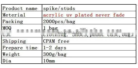 hot sell colorful acrylic spike studs sew on or glue on
