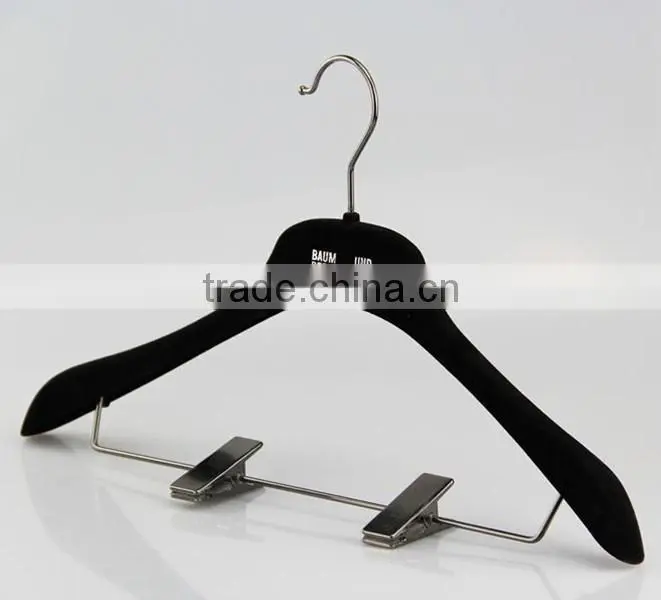 gray fashion velvet flocking hanger with clips for suits