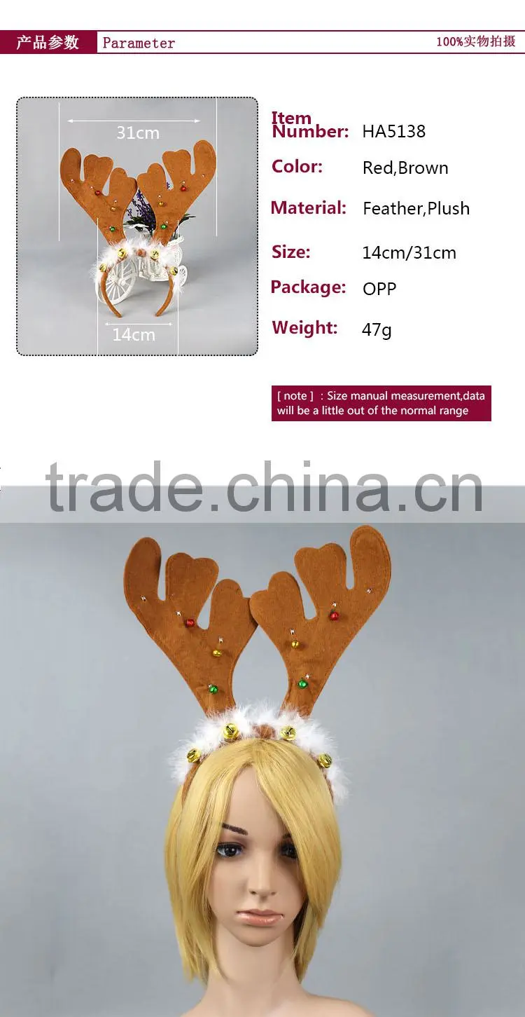 Wholesale Design Christmas Party Small Bell and LED Ornament Antlers Headband