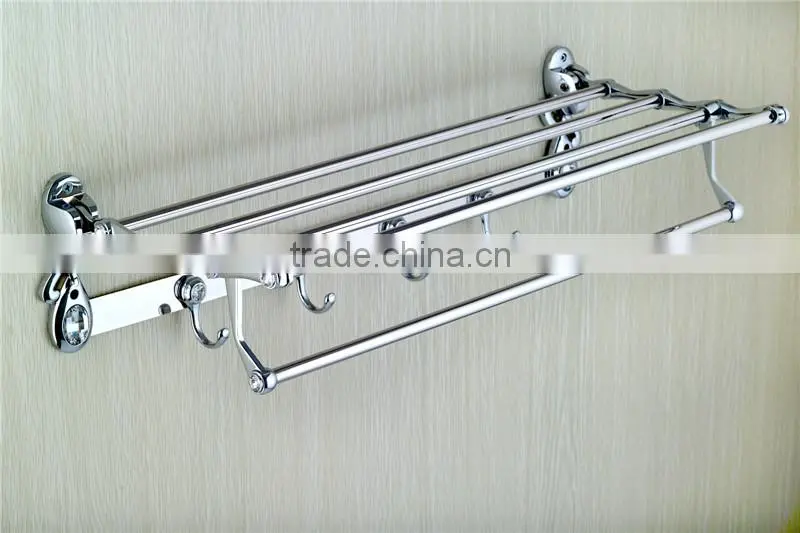 90 degree rotation bathroom wall towel shelf with hooks with blue&white diamond A166