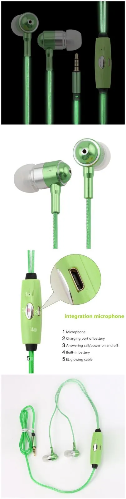 Luminous earphone In-ear wired glowing stereo headphones