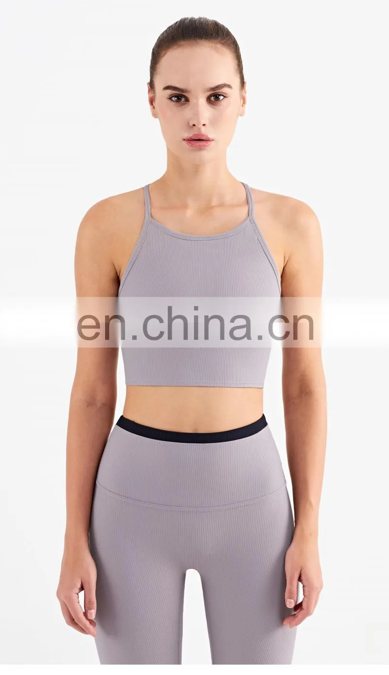 Wholesale New Sports Bra High Neck Support Ribber Clothing Women Active Wear Tops