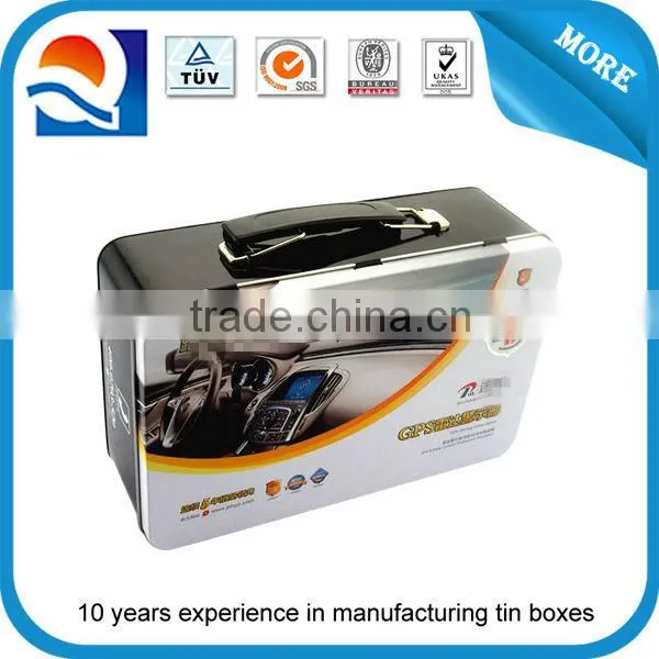 Dongguan wholesale car nagivation tin box with handle nagivation tin container manufacture