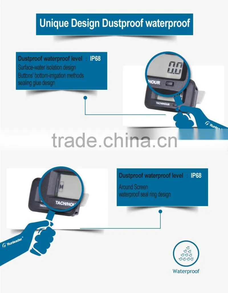 Runleader Waterproof Digital RPM Tachometer Hour Meter For ATV Mower Snowmobile Compressor Cutter Marine Tractor Glider